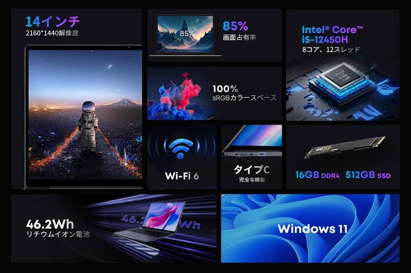 2025年モデル CHUWI CoreBook X ノートパソコン 14.1インチ インテル Core i5/16GBメモリ/512GB SSD/W11/1.35kg