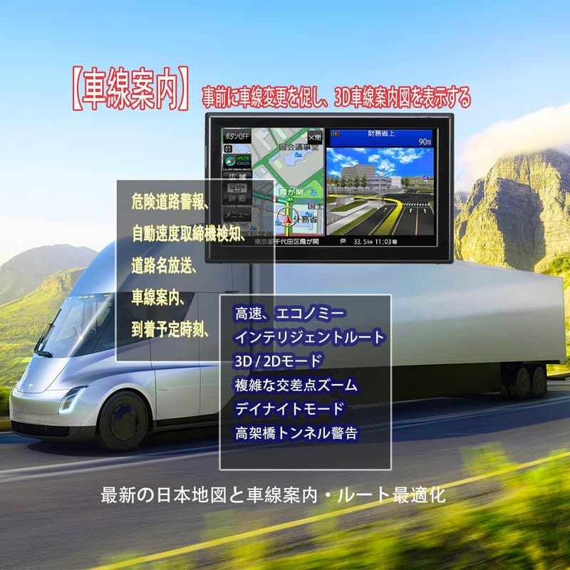 7インチ ポータブルカーナビ 車道ガイド 全国市街地図収録 12V-24V対応 タッチパネル操作