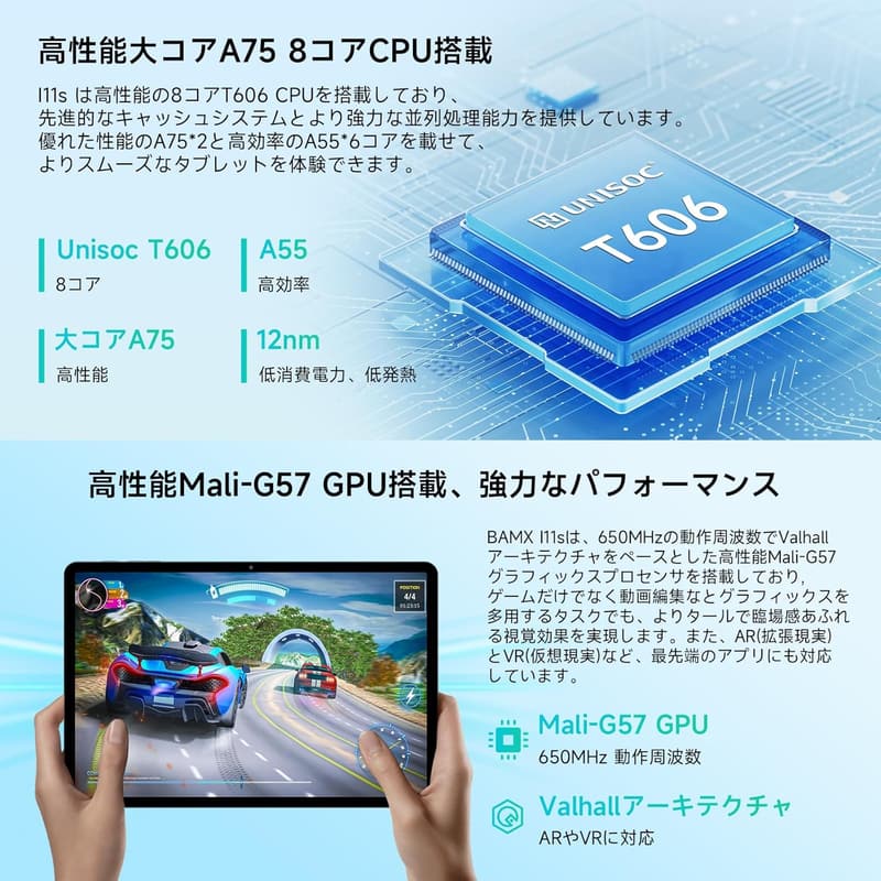 【アンドロイド15 タブレット】11インチ IPS大画面・TDDIタッチスクリーン・8000mAhバッテリー・Netflix対応・8コアCPU・12GB RAM・128GBストレージ・1TB拡張可能・Type-C充電・顔認識・Bluetooth5.0・5G WIFI