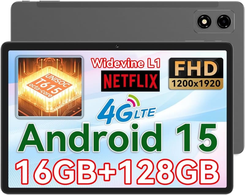 10インチAndroidタブレット 4G LTE BNCF Bpad 10（Unisoc T615、16GB+128GB、FHD IPS、6500mAh、顔認証、グレー）