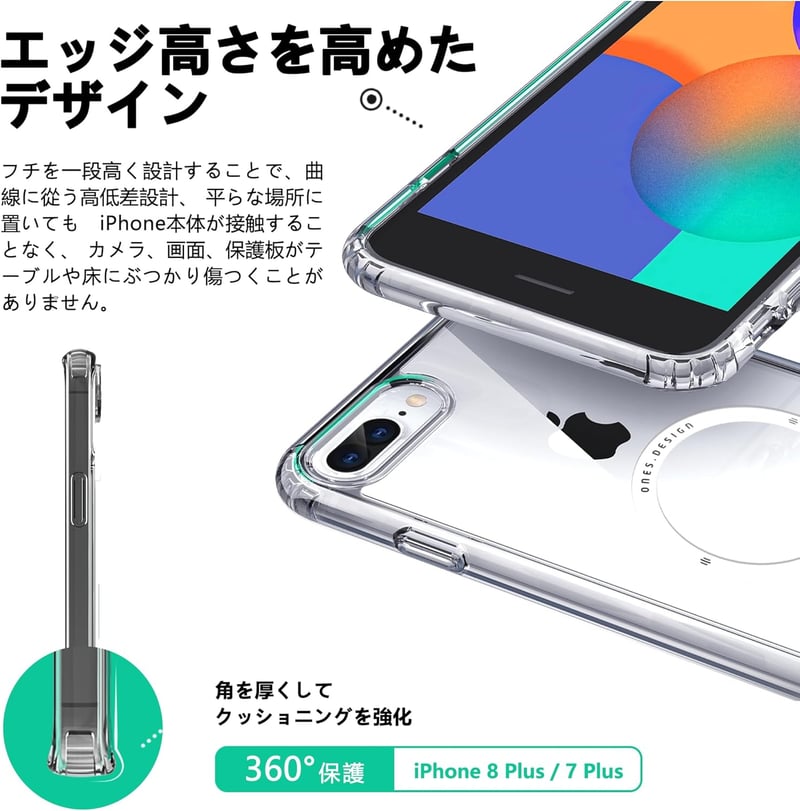 iPhone 8Plus/7Plus用超透明ハードケース - MIL規格・衝撃吸収・Qi対応・滑り止めフィーチャー付き