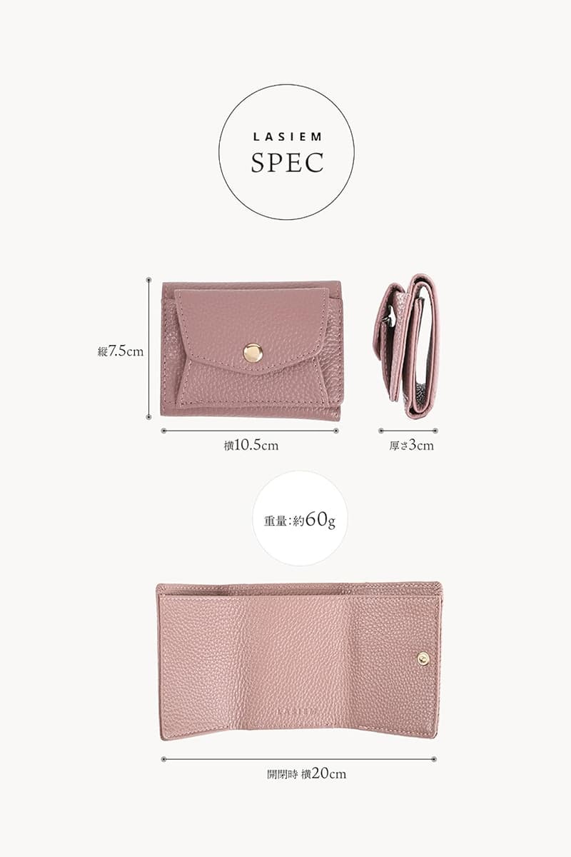 手のひらサイズ本革三つ折り財布 レディース ピンク スキミング防止 軽量コンパクト