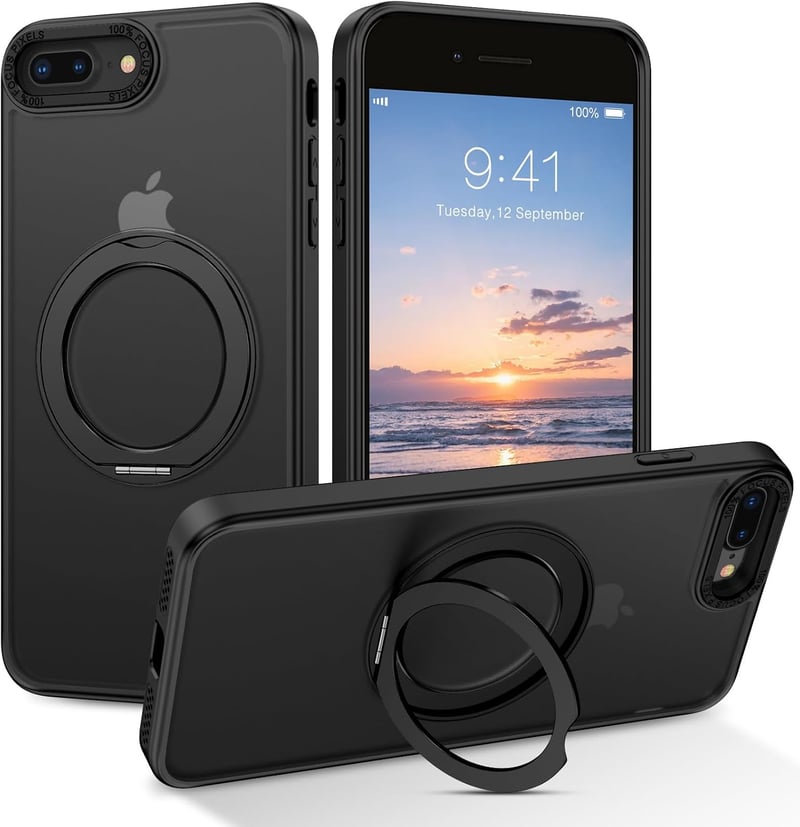 iPhone 8 Plus/7 Plus用 半透明耐衝撃ケース MagSafe対応 360°回転スタンド ブラック