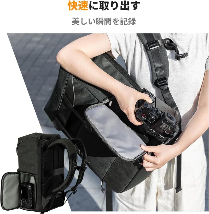 K&F Concept 大容量カメラリュックサック 20L 撥水加工 15.6インチPC収納可能