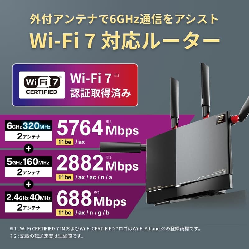 バッファロー Wi-Fi 7 トライバンドルーター 10Gbps 有線対応【iPhone/Nintendo Switch/PS5動作確認済】