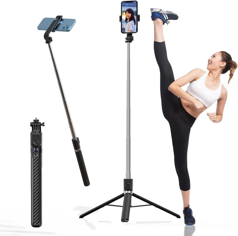 185cm 自撮り棒兼スマホ三脚 アルミ合金 リモコン付き 360度回転対応 ブラック