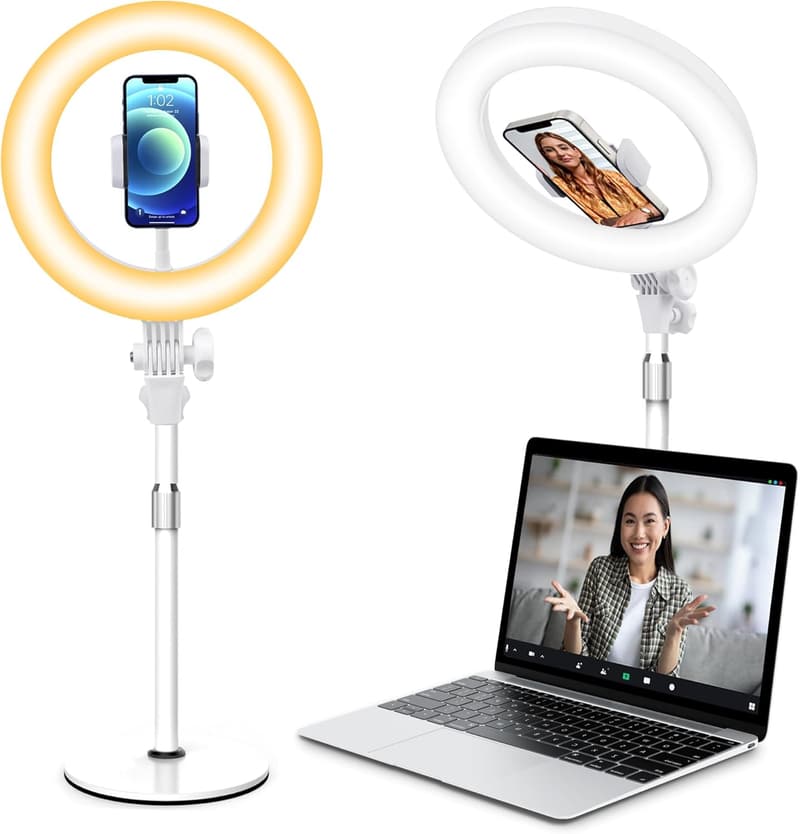 10インチLEDリングライト - 撮影・メイク用 | USB給電・3色モード・10段調光・360°回転・スタンド付【影無し】