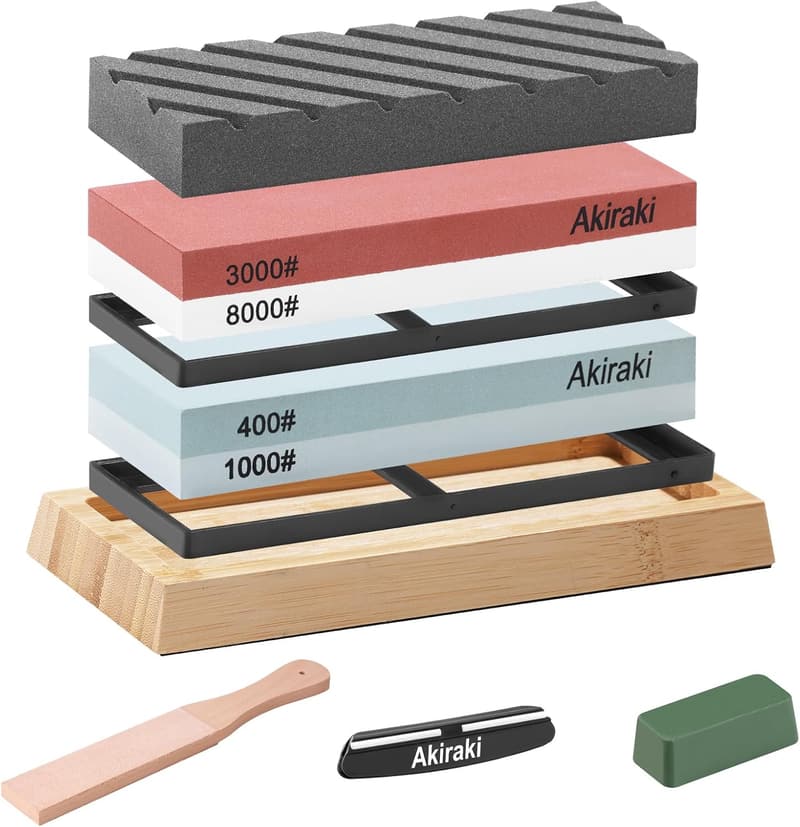 包丁研ぎ用砥石セット #400-#8000 両面研ぎ 石面直し・角度固定ホルダー・滑り止め台付