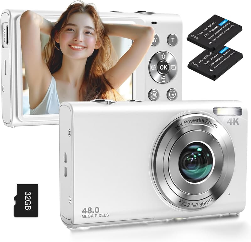 4Kデジタルカメラ 自撮り対応 4800万画素 手ぶれ補正 16倍ズーム 軽量コンパクト