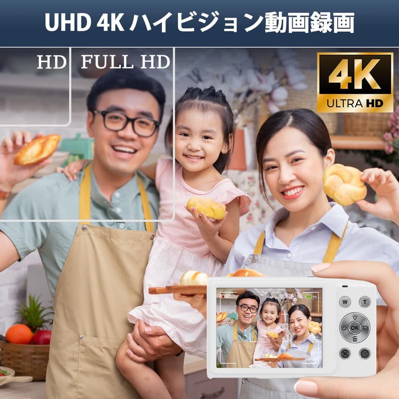 4Kデジタルカメラ 自撮り対応 4800万画素 手ぶれ補正 16倍ズーム 軽量コンパクト
