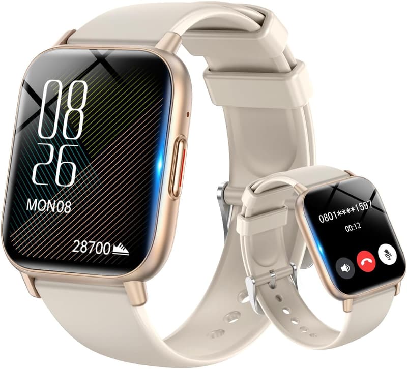 2025年モデル iPhone・Android対応 スマートウォッチ 1.85インチ大画面 Bluetooth5.3 通話機能/IP67防水/多機能（ゴールド）