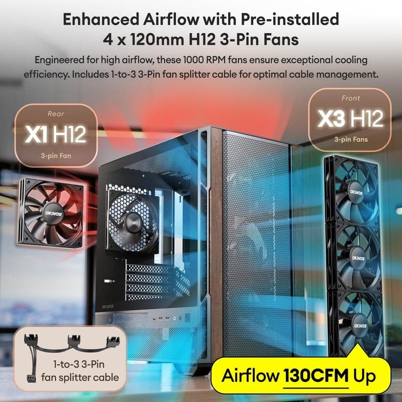 沖の檜木製 3室対応 Micro-ATX ミドルタワーケース ブラック