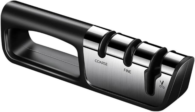 3段階式手動ナイフ研ぎ器 - 軽量・滑り止め付き (黒)