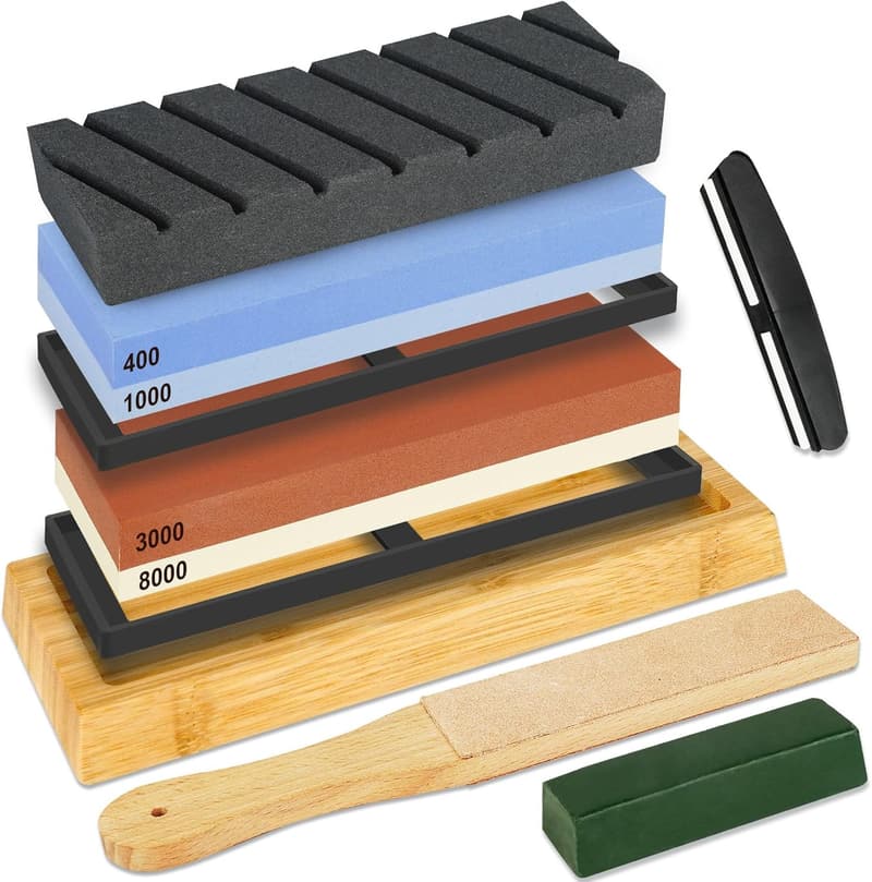 包丁研ぎ石セット【9個】両面砥石#400#1000#3000#8000 角度固定ホルダー付き