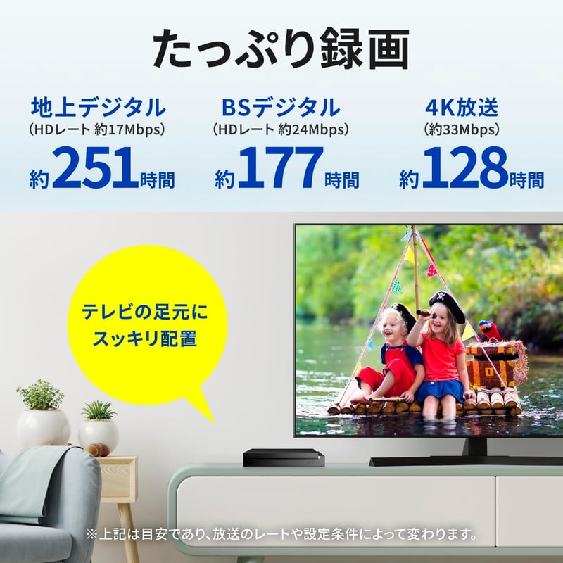 外付けHDD 2TB 静音・コンパクト テレビ録画用 日本製 EX-HDAZ-UTL2K