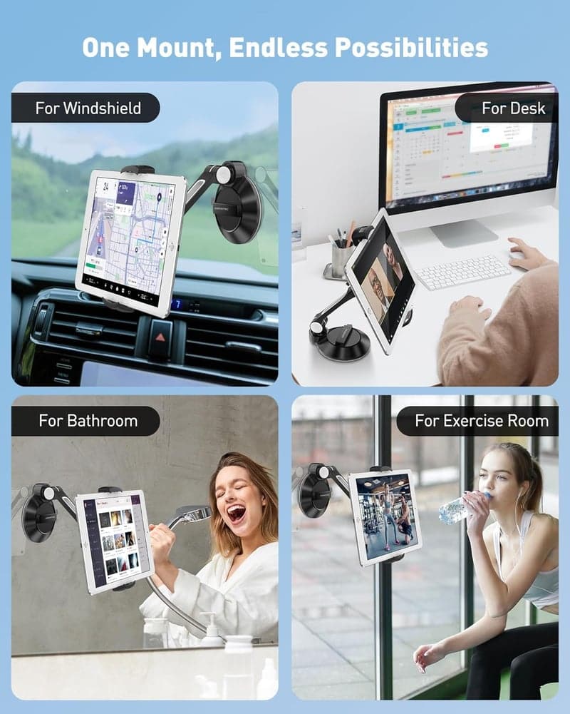 タブレットホルダー 車用 吸盤付き 360度回転対応 黒 iPad/モバイルタブレット対応