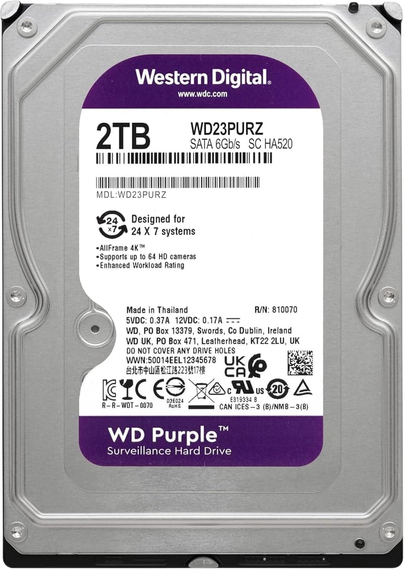 ウエスタンデジタル 2TB WDパープル 監視用HDD - SATA 6Gb/s, 64MBキャッシュ, 3.5インチ