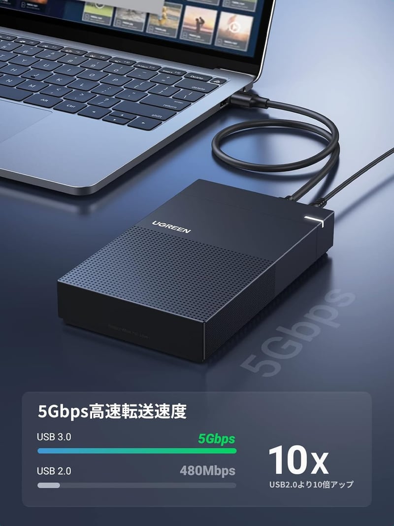 3.5インチHDD/SSDケース USB3.0接続 最大20TB対応 高速転送 5Gbps 電源アダプター付
