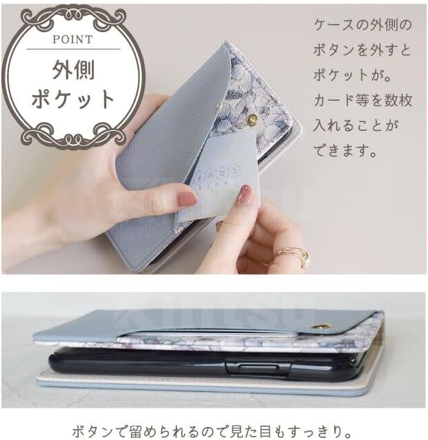 グレイッシュピンク花柄iPhone 11用手帳型ケース【カード収納＆ミラー付】