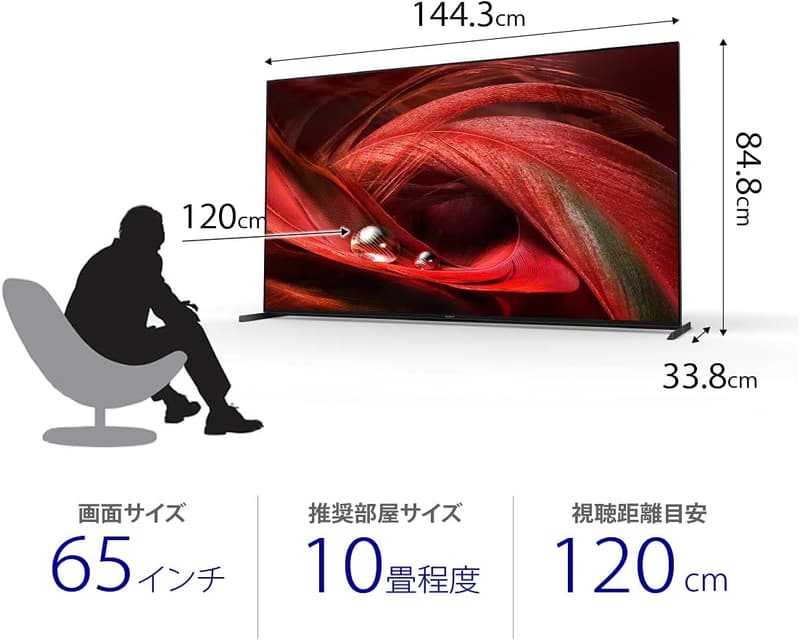 65V型 4K液晶テレビ ブラビア XRJ-65X95J 倍速 Google TV 10畳推奨 2021年モデル