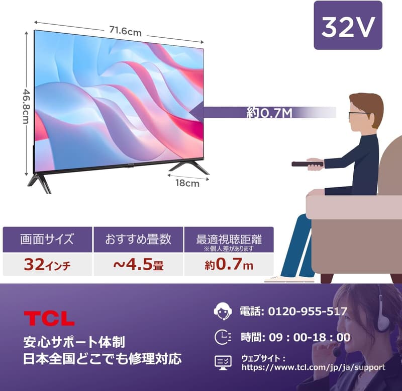 フルHD 32V型 Google TVテレビ IFF32S53G - Dolby Audio対応、ゲームモード搭載、裏番組録画機能