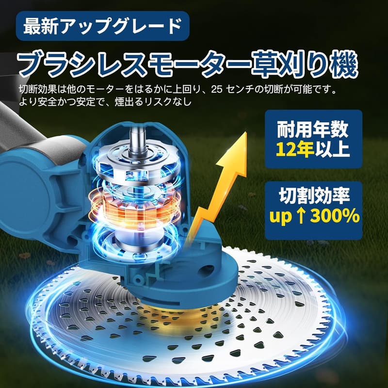 充電式電動草刈り機 255mmチップソー 複数の刃付き マキタ互換 軽量・折りたたみ式・角度調整可 家庭用