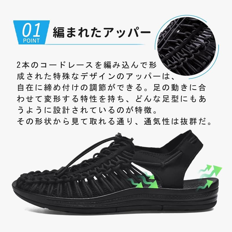 アウトドアスポーツサンダル メンズ 厚底 手縫い 速乾 水陸両用