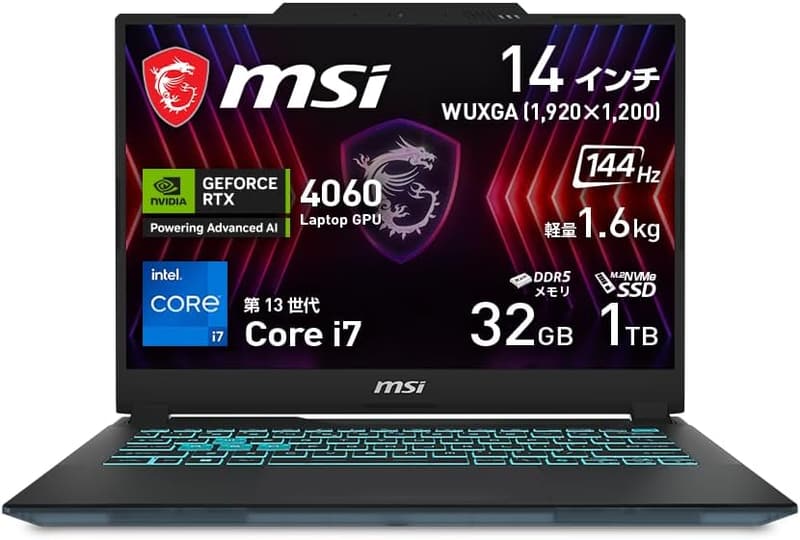 MSIゲーミングノートPC Cyborg 14インチ・Core i7・RTX 4060・32GB・1TB・Windows 11