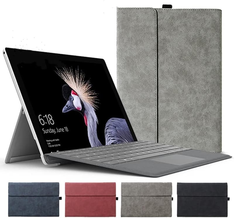 Surface Pro 7/6/5/4 対応 耐衝撃レザーケース スタンド機能・キーボード収納可 グレー