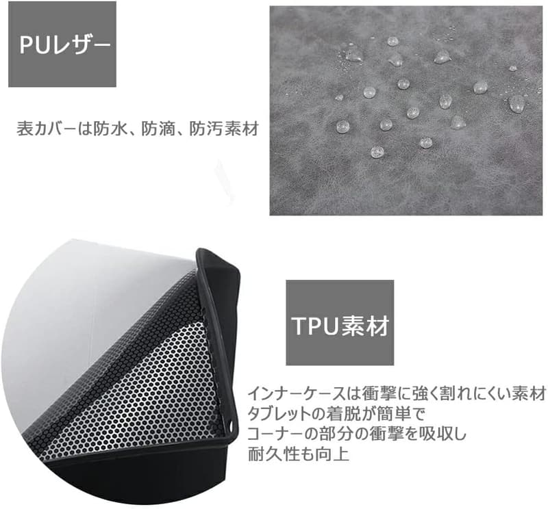 Surface Pro 7/6/5/4 対応 耐衝撃レザーケース スタンド機能・キーボード収納可 グレー