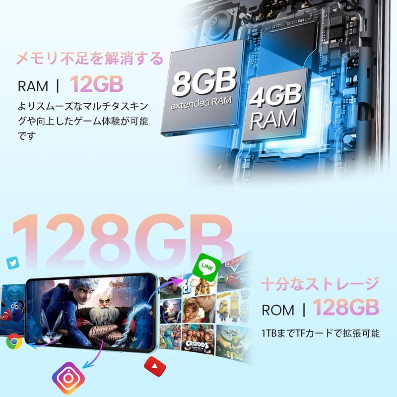 CUBOT A10 SIMフリースマートフォン 12GB RAM/128GB ストレージ 1TB拡張 6.56インチHD+ 48MP+16MPカメラ 5100mAhバッテリー デュアルSIM 4G GPS対応