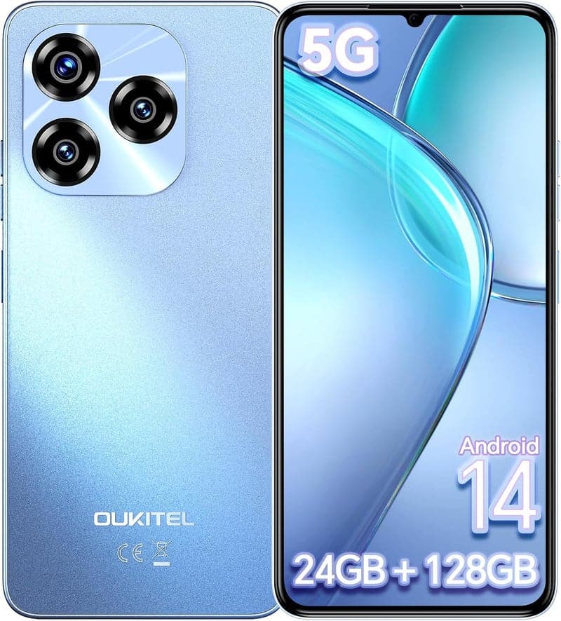 OUKITEL C50 5Gスマートフォン 本体 SIMフリー 6.8インチHD+ 24GB+128GB（1TB拡張可）5150mAh 50MPカメラ ブルー