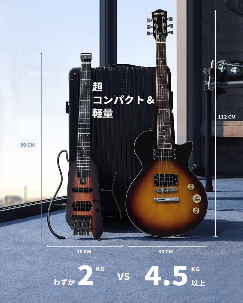 ポータブルヘッドレスエレキギター マホガニーボディ サンバースト 旅行・出張・練習に最適