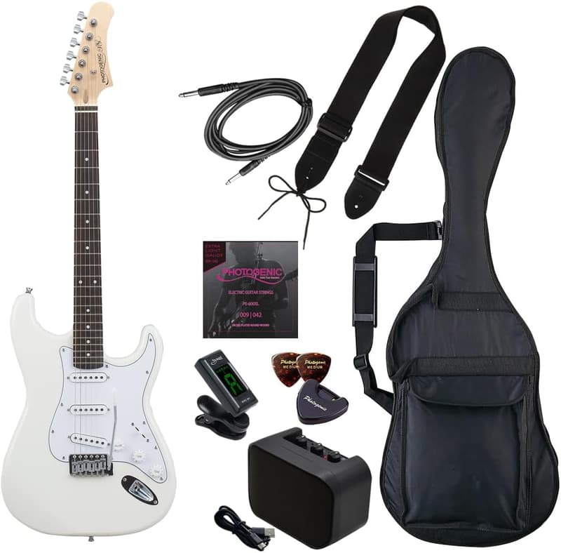 初心者向けエレキギターセット STタイプ ホワイト(ソフトケース・ミニアンプ・チューナー付き)