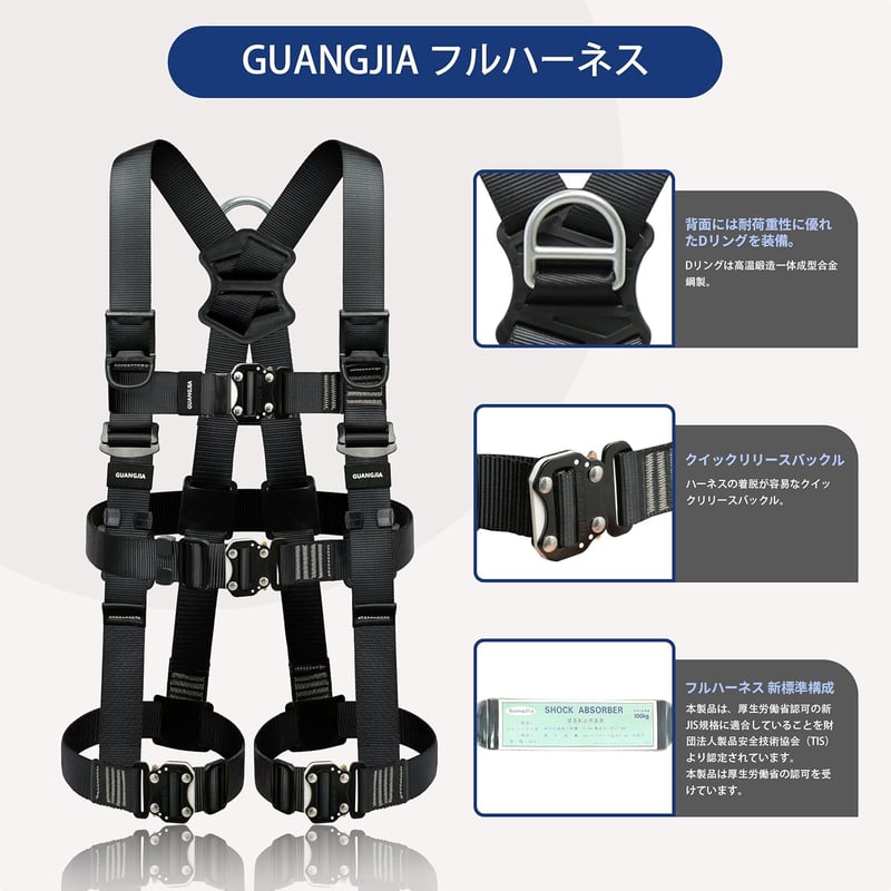 フルハーネス安全帯セット - ワンタッチバックル付き全身保護キット (建設用)