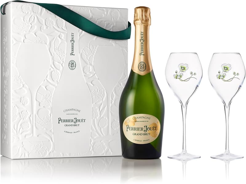 ペリエ・ジュエ グラン ブリュット スパークリングワイン 750ml ギフトボックス入り 2脚セット