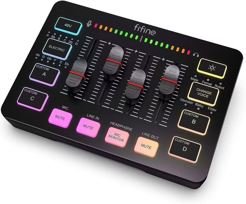 ゲーミングオーディオミキサー FIFINE AmpliGame SC3 - PC/PS4/PS5対応 RGB機能・ボイスチェンジャー搭載