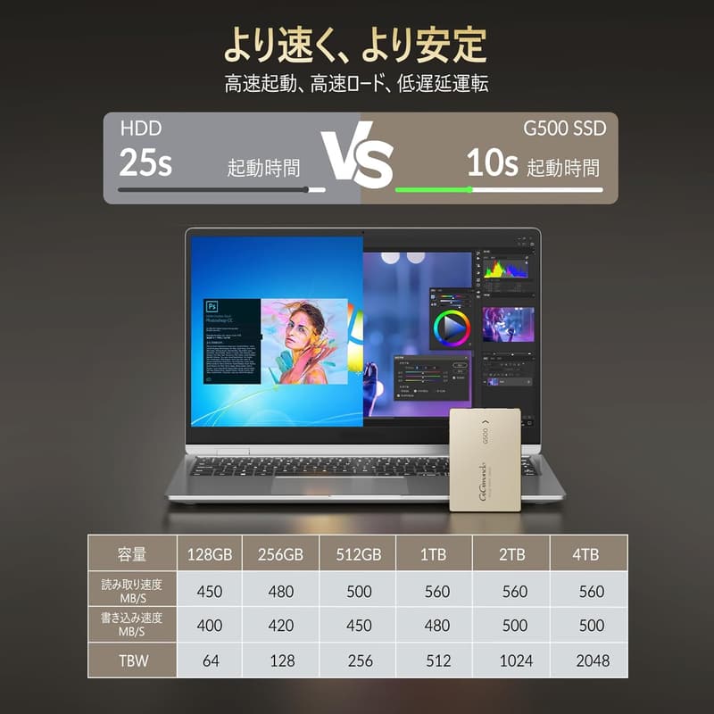 GiGimundo G500 2.5インチ内蔵型SSD - 3D NAND採用、耐久性、データ保護機能、PS4対応 (2TB)