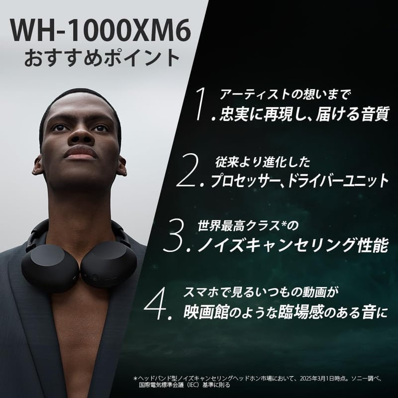 ソニー WH-1000XM6 ブラック ワイヤレスヘッドホン ノイズキャンセリング Bluetooth