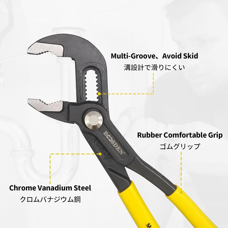 ウォーターポンププライヤー 最大開口73mm 配管工事用工具