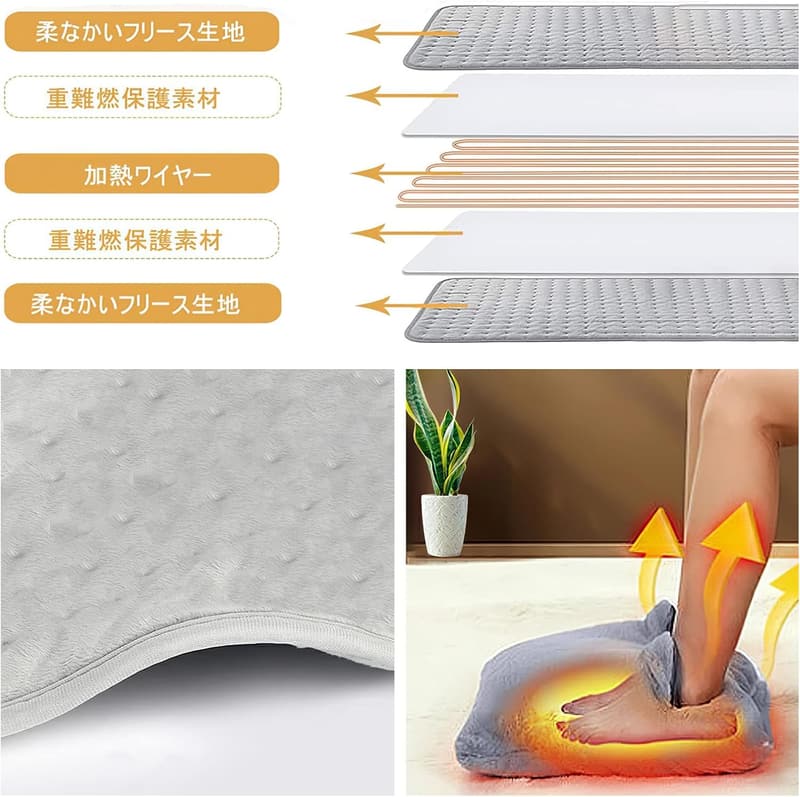 足元ヒーター 40cm×40cm 電気温器 6段温度調整＆4段階タイマー PSE認証 洗濯可 男女兼用【冬の暖房】