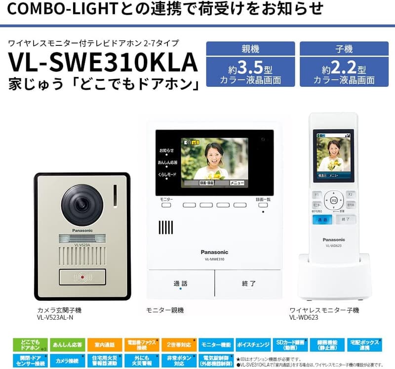 宅配ボックス連携テレビドアホン 3.5型カラー液晶 モニター VL-SWE310KLA