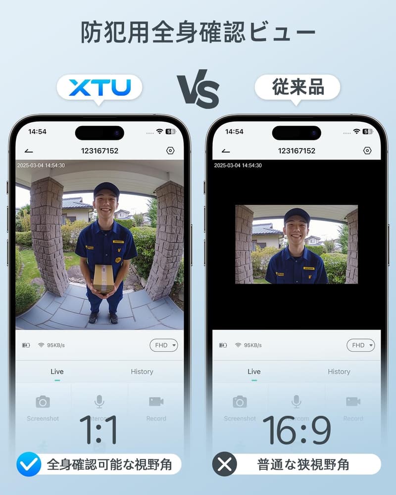 ワイヤレス2K180°超広角ドアホンカメラ - 遠隔監視・双方向通話機能付き