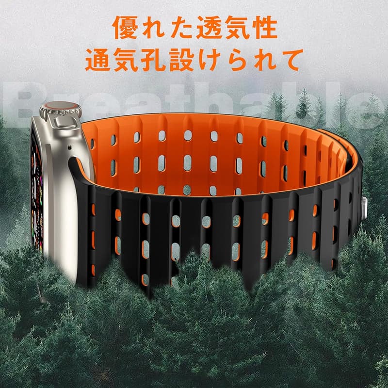 通気性マグネットバンド 夏用 アップルウォッチ 42mm 44mm 45mm 46mm 49mm 軽量 2色デザイン