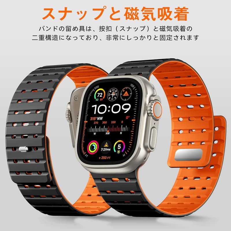 通気性マグネットバンド 夏用 アップルウォッチ 42mm 44mm 45mm 46mm 49mm 軽量 2色デザイン