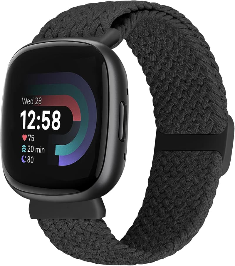 Fitbit Versa 3/Versa 4/Sense 2/Sense対応 ストレッチナイロンバンド 調整可能な男女兼用ブレスレット