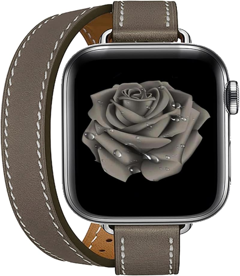 アップルウォッチ用本革二重巻きバンド 40mm/41mm/38mm/42mm/44mm/45mm/49mm レディース・メンズ スポーツ交換用 (トープ)