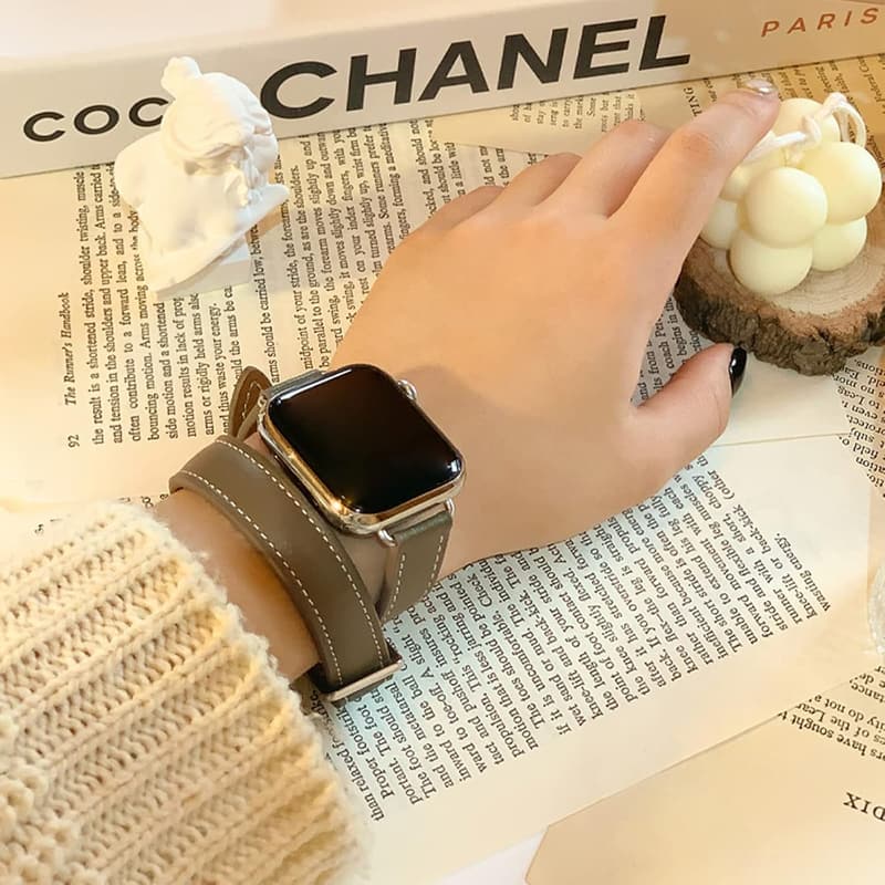 アップルウォッチ用本革二重巻きバンド 40mm/41mm/38mm/42mm/44mm/45mm/49mm レディース・メンズ スポーツ交換用 (トープ)