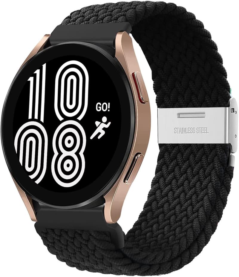 Galaxy Watch 6/5/4用編組ナイロンループバンド 40-47mm対応（工具不要・黒）