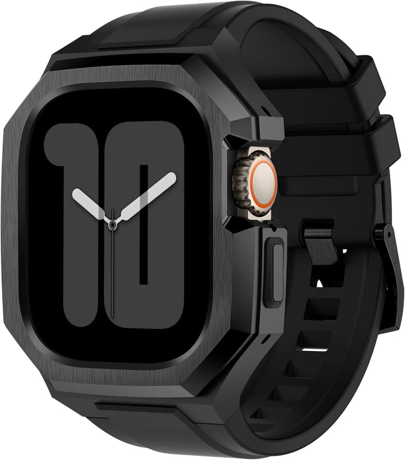 耐衝撃性 メンズ用ステンレススチール Apple Watchバンド 44mm/45mm/49mm対応 デラックスケース付き
